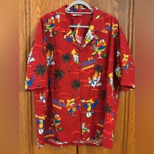 Vibrant Red Tropical Print Men's Casual Shirt